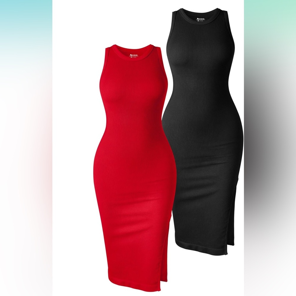 Chic Red and Black Sleeveless Midi Dress